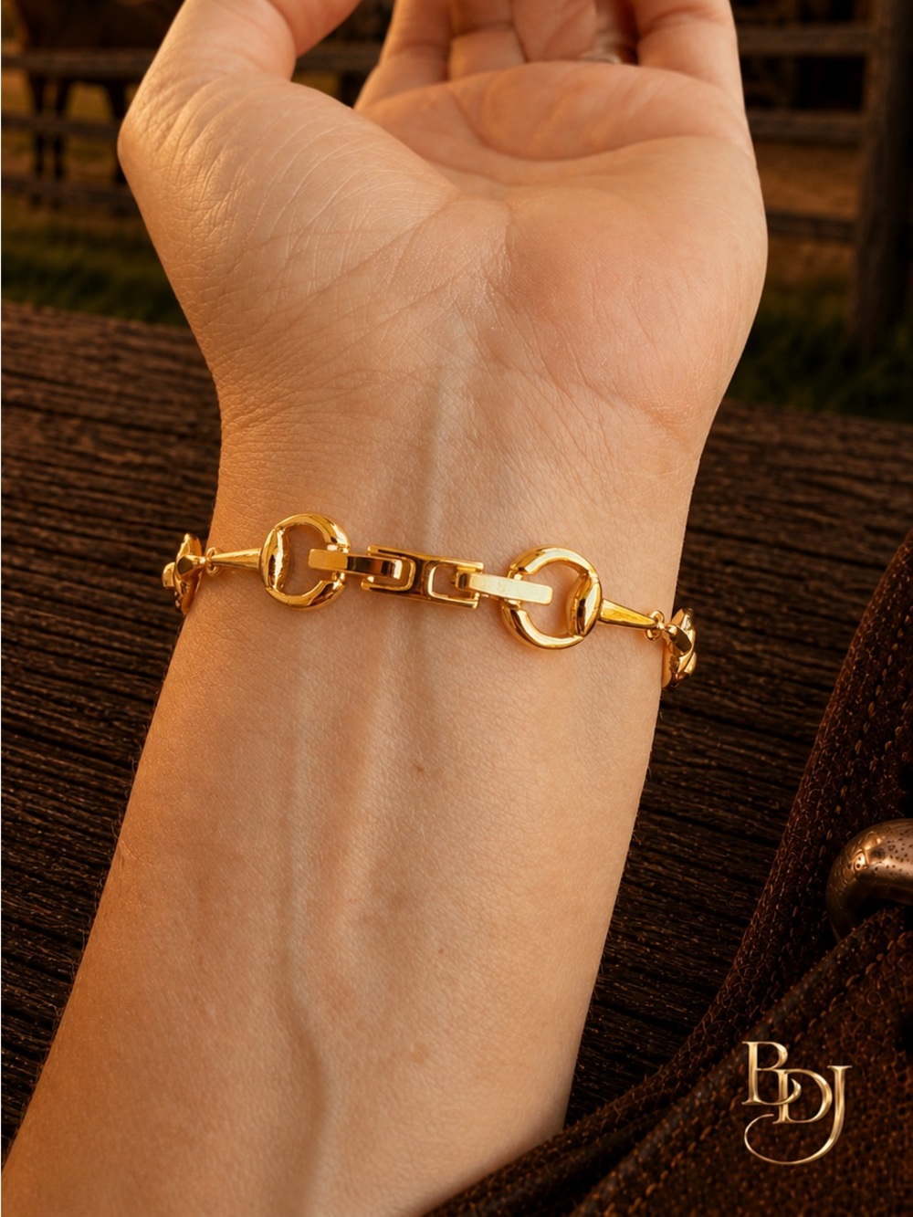 Gold Snaffle Horse Bit Link Bracelet | Equestrian Luxe Inspired Statement - Picture 3 of 5